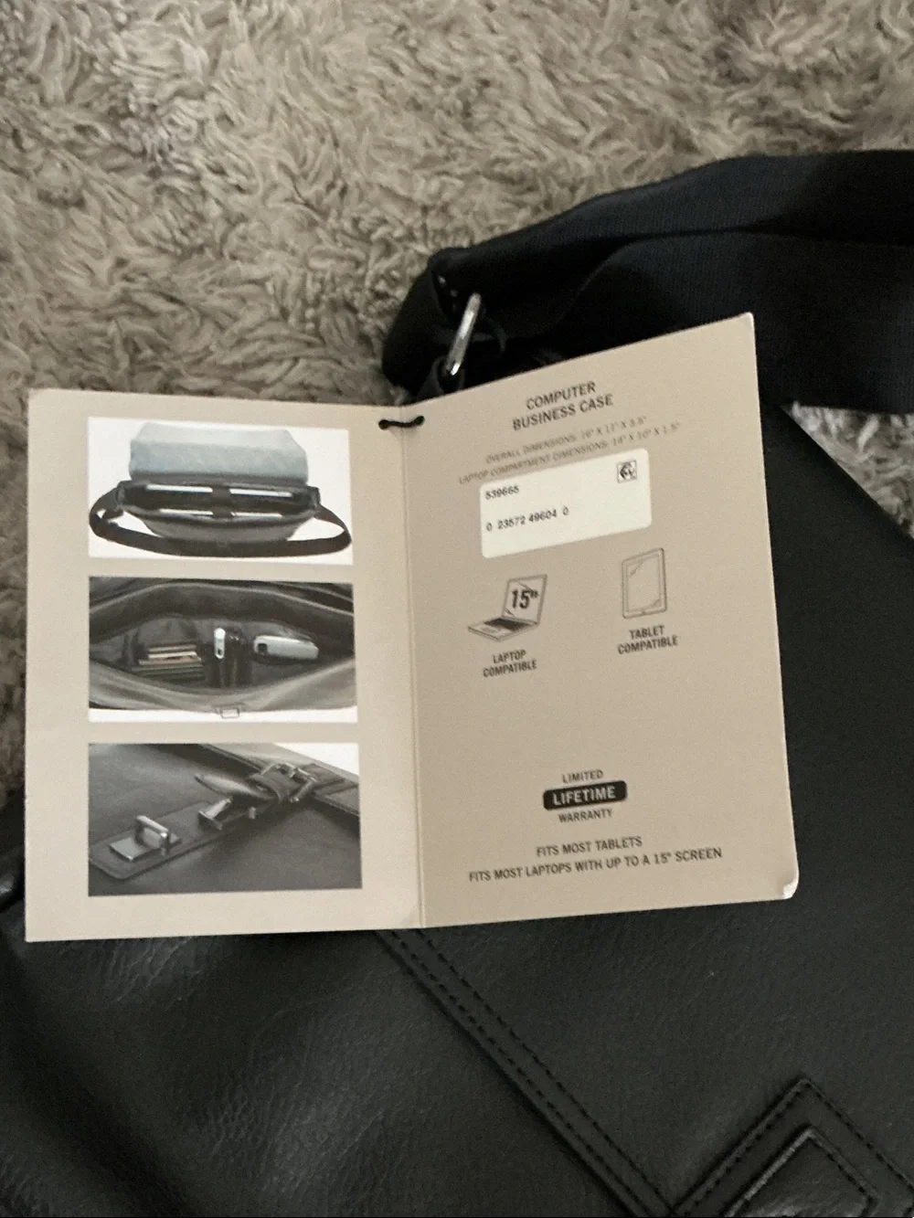 Kenneth Cole Black Leather Bag for laptop with Buckle Detail